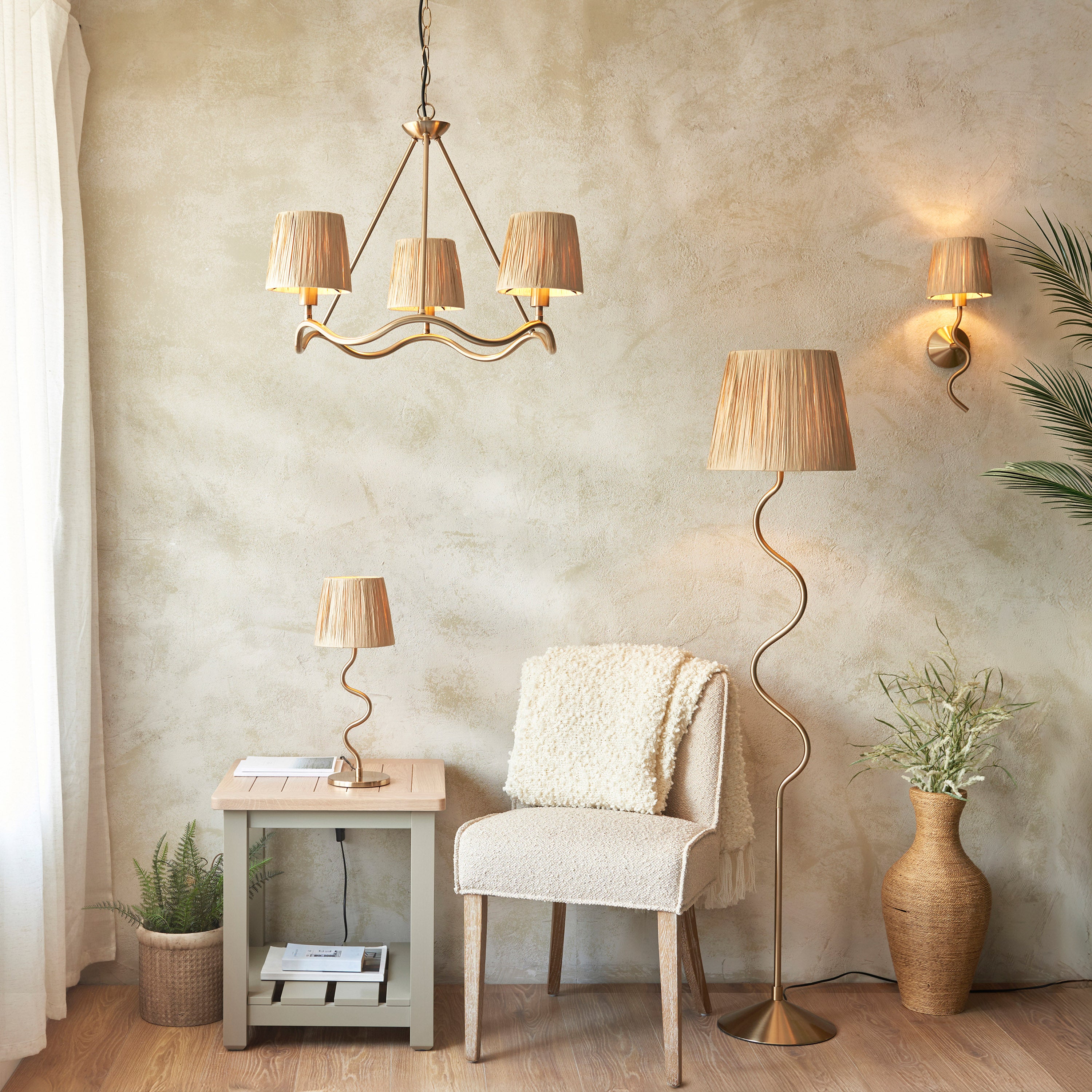 Sena Brushed Aged Brass & Natural Raffia Wall Light